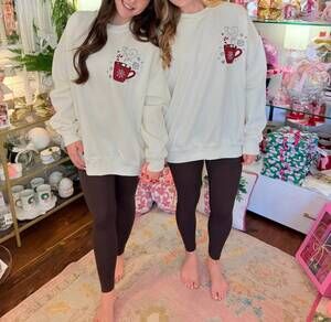 NEW SUNKISSED COCONUT women's hot chocolate recipe embroidered sweatshirt in whi